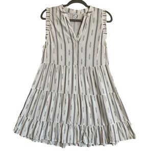 Blue Rain Womens White Black Ikat Tiered Mini Dress Sleeveless L Boho Western